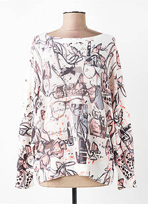 Pull col bateau manches longues blanc QUATTRO femme
