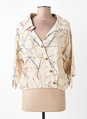 Chemisier tissage crêpe manches 3/4 beige AURA BY FIGURE LIBRE femme
