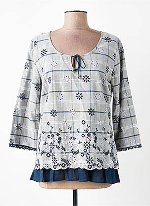 Tunique manches longues col rond bleu AURA BY FIGURE LIBRE femme