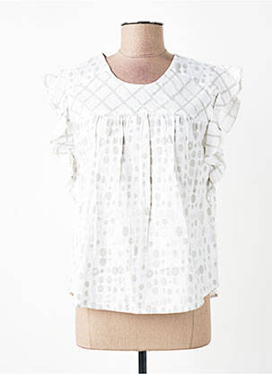 Blouse tissage popeline manches courtes blanc AURA BY FIGURE LIBRE femme