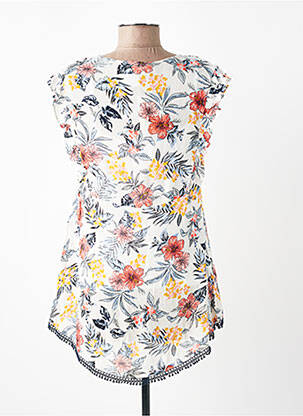 Tunique manches courtes tissage crêpe bleu AURA BY FIGURE LIBRE femme