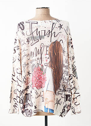 Pull col bateau manches longues beige QUATTRO femme