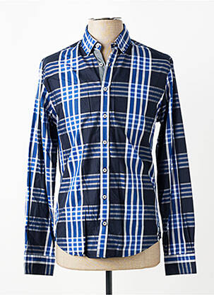 Chemise manches longues imprimé écossais bleu IZAC homme