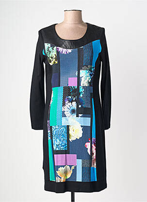 Robe mi-longue imprimé fantaisie manches longues noir JUMFIL femme