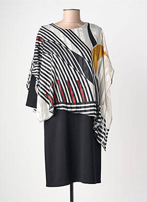 Robe mi-longue imprimé fantaisie manches courtes noir JUMFIL femme
