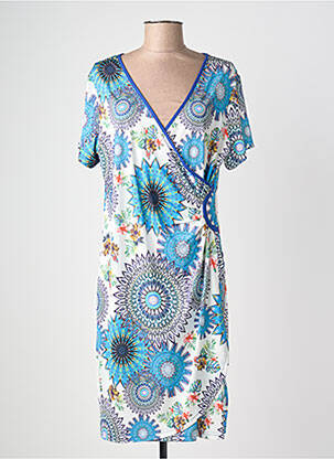 Robe mi-longue imprimé fleurs manches courtes bleu JUMFIL femme