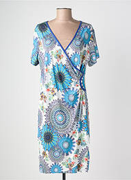 Robe mi-longue imprimé fleurs manches courtes bleu JUMFIL femme