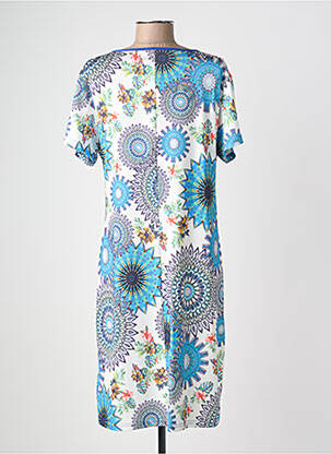 Robe mi-longue imprimé fleurs manches courtes bleu JUMFIL femme