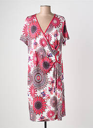 Robe mi-longue imprimé fleurs manches courtes rose JUMFIL femme