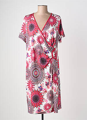 Robe mi-longue imprimé fleurs manches courtes rose JUMFIL femme