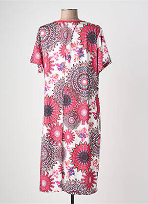 Robe mi-longue imprimé fleurs manches courtes rose JUMFIL femme