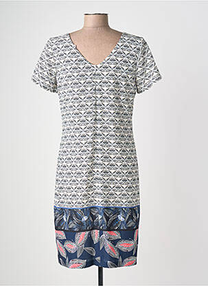 Robe mi-longue tissage crêpe manches courtes blanc JUMFIL femme