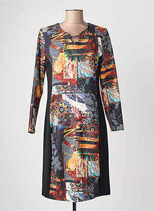 Robe mi-longue imprimé fantaisie manches longues noir JUMFIL femme