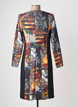 Robe mi-longue imprimé fantaisie manches longues noir JUMFIL femme