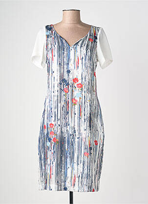 Robe mi-longue imprimé fantaisie manches courtes blanc QUATTRO femme