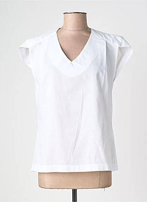 Blouse tissage popeline manches courtes blanc QUATTRO femme