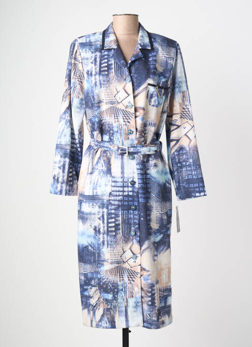Robe mi-longue imprimé fantaisie manches longues bleu GUY DUBOUIS femme