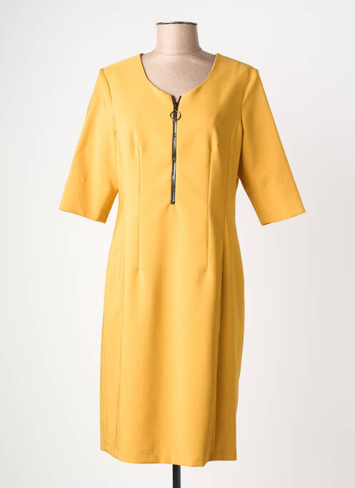 Robe mi-longue fermeture zippée au dos manches courtes jaune JUMFIL femme