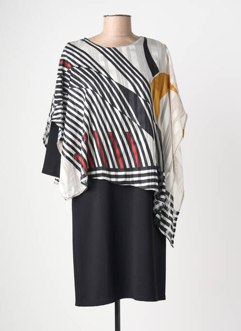 Robe mi-longue imprimé fantaisie manches courtes noir JUMFIL femme