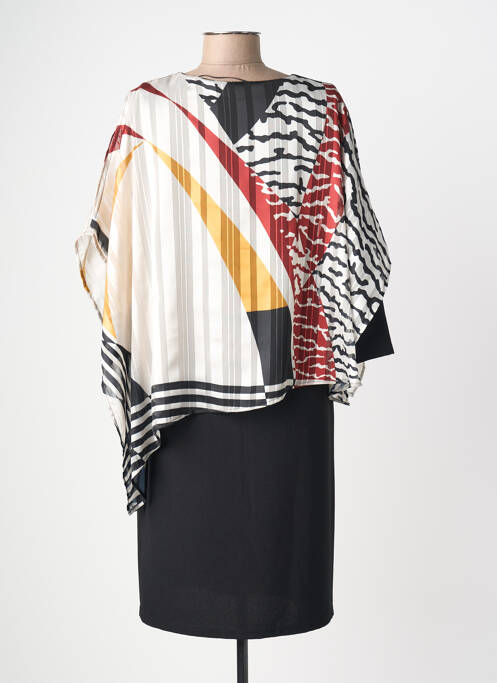 Robe mi-longue imprimé fantaisie manches courtes noir JUMFIL femme