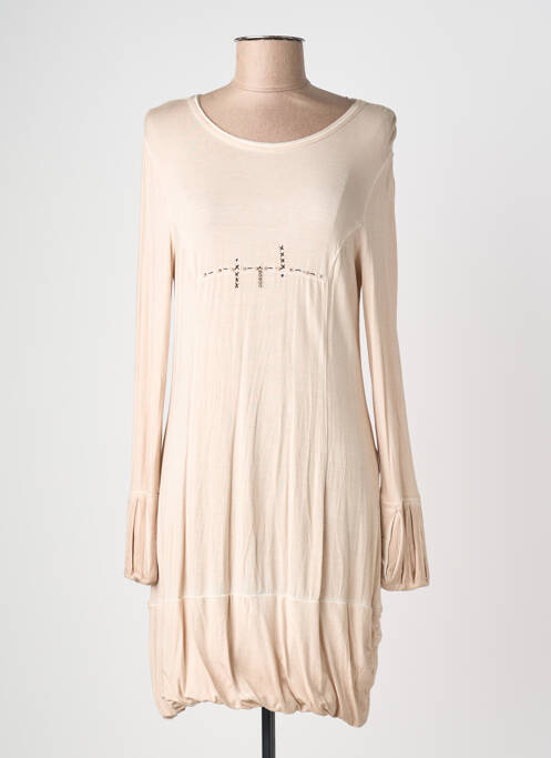 Robe mi-longue manches longues manches longues beige ELISA CAVALETTI femme