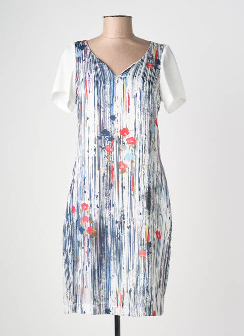 Robe mi-longue imprimé fantaisie manches courtes blanc QUATTRO femme