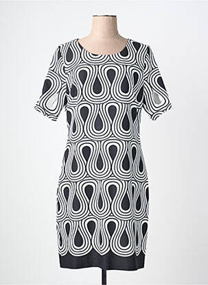Robe mi-longue imprimé fantaisie manches courtes noir GUY DUBOUIS femme