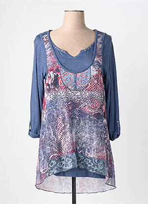 Tunique manches longues imprimé fantaisie bleu BAGORAZ femme