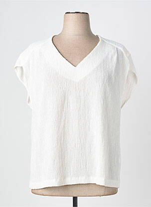 Top tissage crêpe manches courtes blanc QUATTRO femme