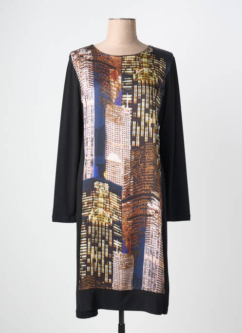 Robe mi-longue imprimé fantaisie manches longues noir JUMFIL femme