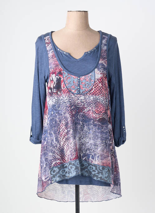 Tunique manches longues imprimé fantaisie bleu BAGORAZ femme