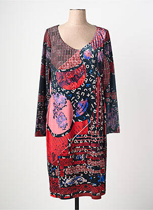 Robe mi-longue imprimé fantaisie manches longues rouge EROKE femme