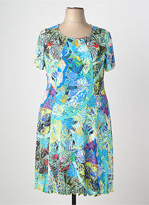 Robe mi-longue imprimé fantaisie manches courtes bleu JUMFIL femme