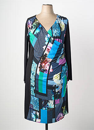 Robe mi-longue imprimé fantaisie manches longues noir JUMFIL femme