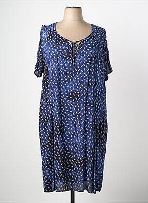 Robe mi-longue imprimé fantaisie manches courtes bleu FRED SABATIER femme