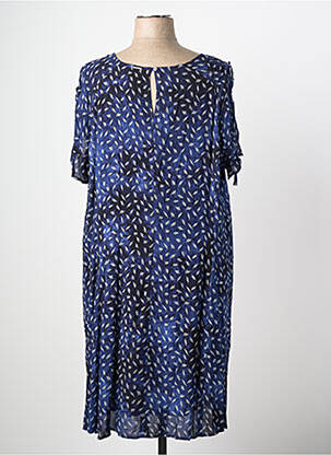 Robe mi-longue imprimé fantaisie manches courtes bleu FRED SABATIER femme
