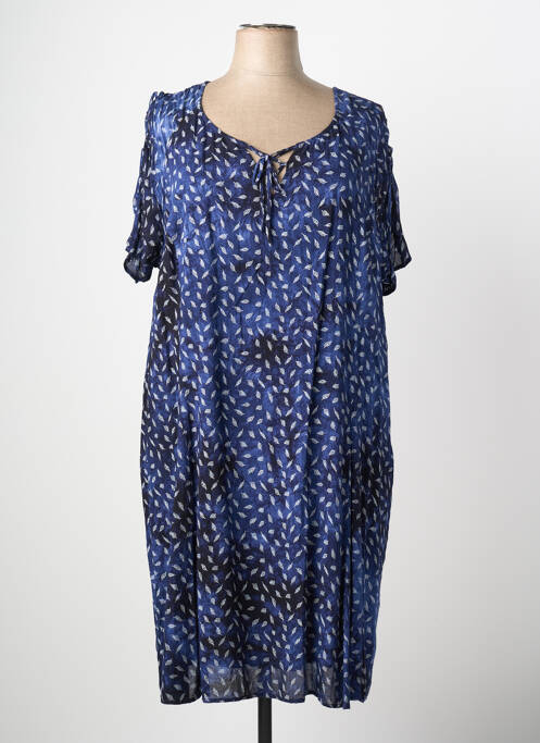 Robe mi-longue imprimé fantaisie manches courtes bleu FRED SABATIER femme