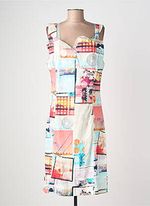 Robe mi-longue imprimé fantaisie sans manche beige QUATTRO femme