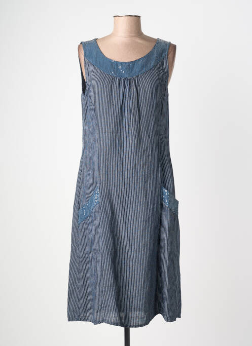 Robe mi-longue tissage crêpe sans manche bleu QUATTRO femme