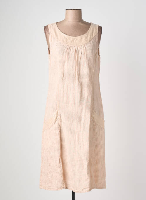 Robe mi-longue tissage crêpe sans manche rose fonce QUATTRO femme