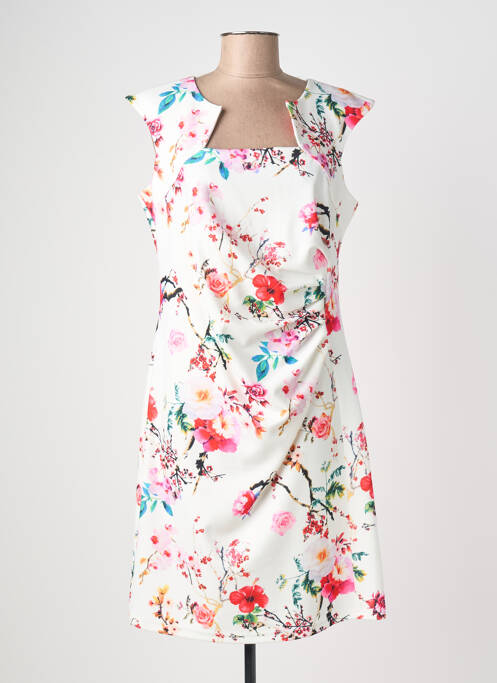 Robe mi-longue imprimé fleurs manches courtes rouge QUATTRO femme