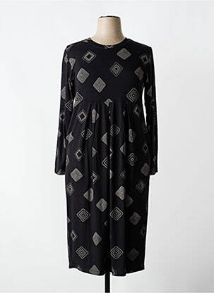 Robe mi-longue imprimé fantaisie manches longues noir MASAI femme