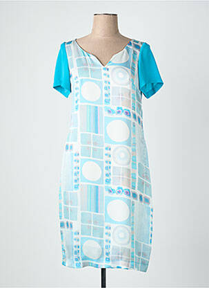 Robe mi-longue tissage crêpe manches courtes bleu QUATTRO femme