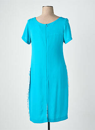 Robe mi-longue tissage crêpe manches courtes bleu QUATTRO femme