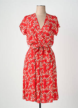 Robe mi-longue imprimé fleurs manches courtes rouge QUATTRO femme