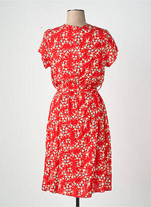 Robe mi-longue imprimé fleurs manches courtes rouge QUATTRO femme