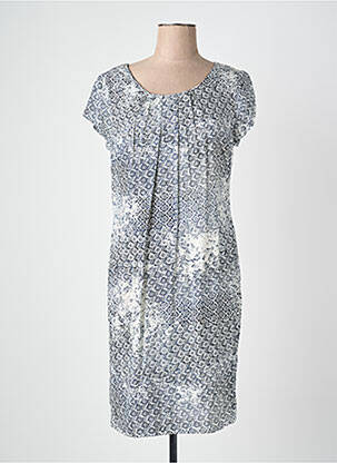 Robe mi-longue fermeture zippée au dos manches courtes bleu QUATTRO femme