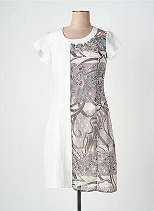Robe mi-longue imprimé fantaisie manches courtes marron QUATTRO femme