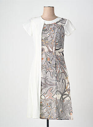 Robe mi-longue imprimé fantaisie manches courtes marron QUATTRO femme