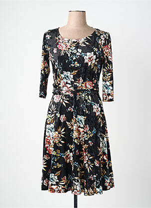 Robe mi-longue imprimé fleurs manches 3/4 noir QUATTRO femme